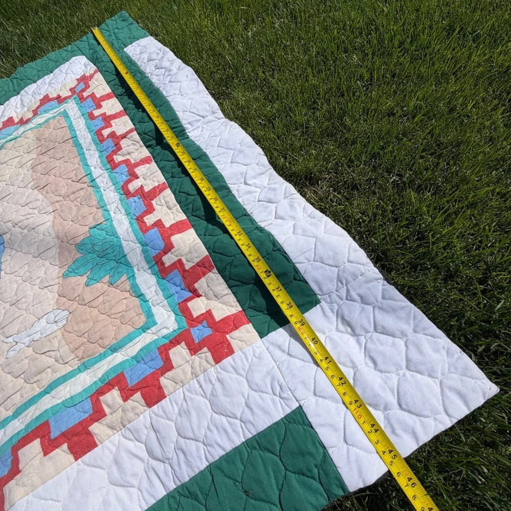 A+ cute rare Handmade Reversible Quilt Western Cowboy & Tropical Palm Tree 55x45